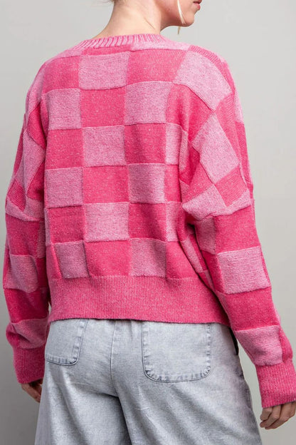 Karierter Cardigan mit V-Ausschnitt und langen Ärmeln