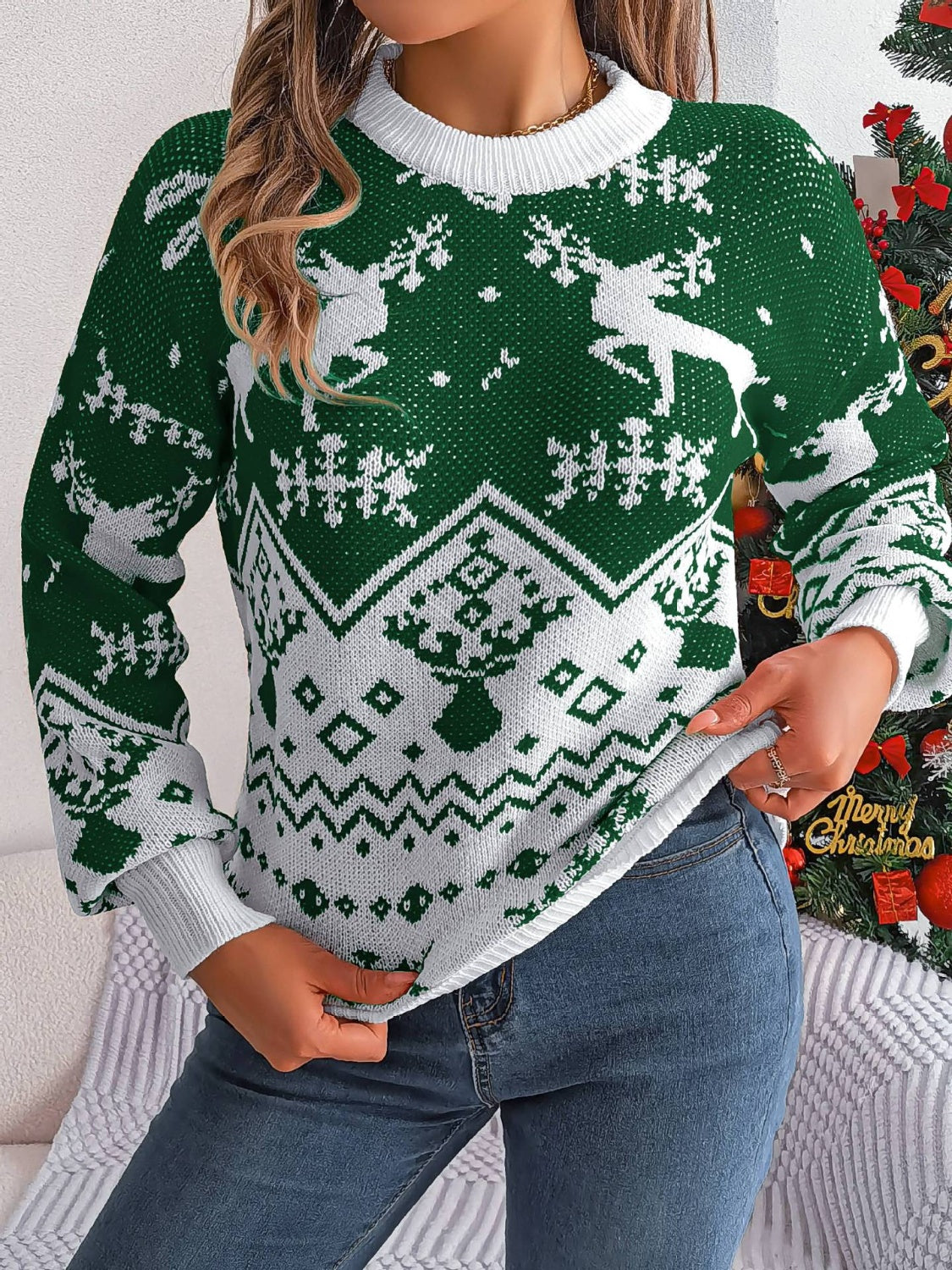 Weihnachtselement Rundhals Langarmpullover