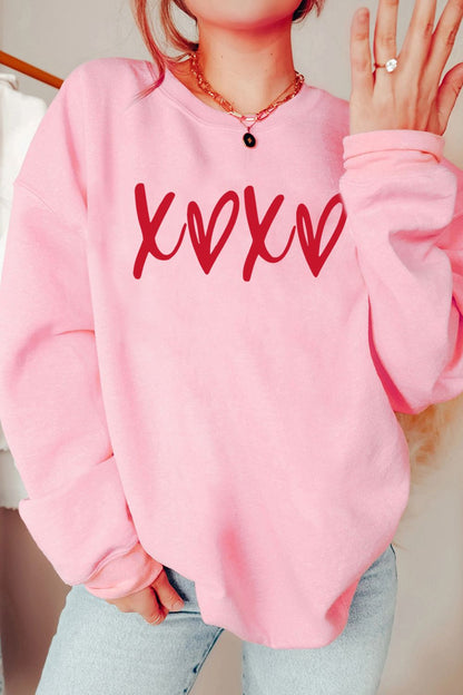 Valentinstag XOXO Sweatshirt mit Rundhalsausschnitt und überschnittenen Schultern