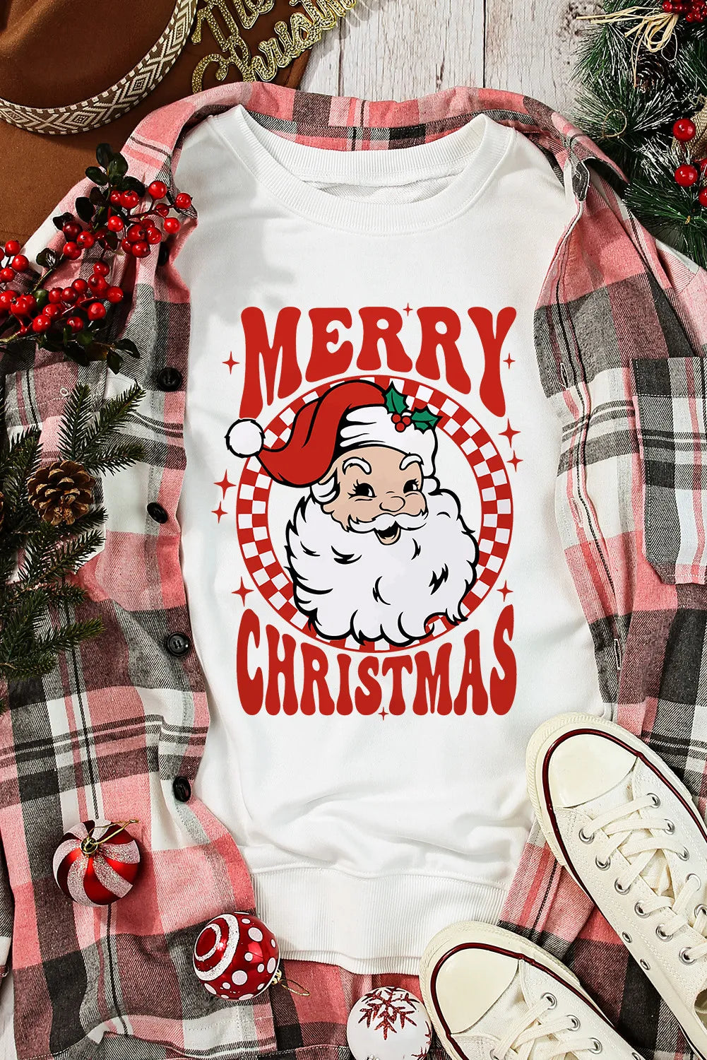 Sweatshirt mit Rundhalsausschnitt und Weihnachtsmann-Grafik