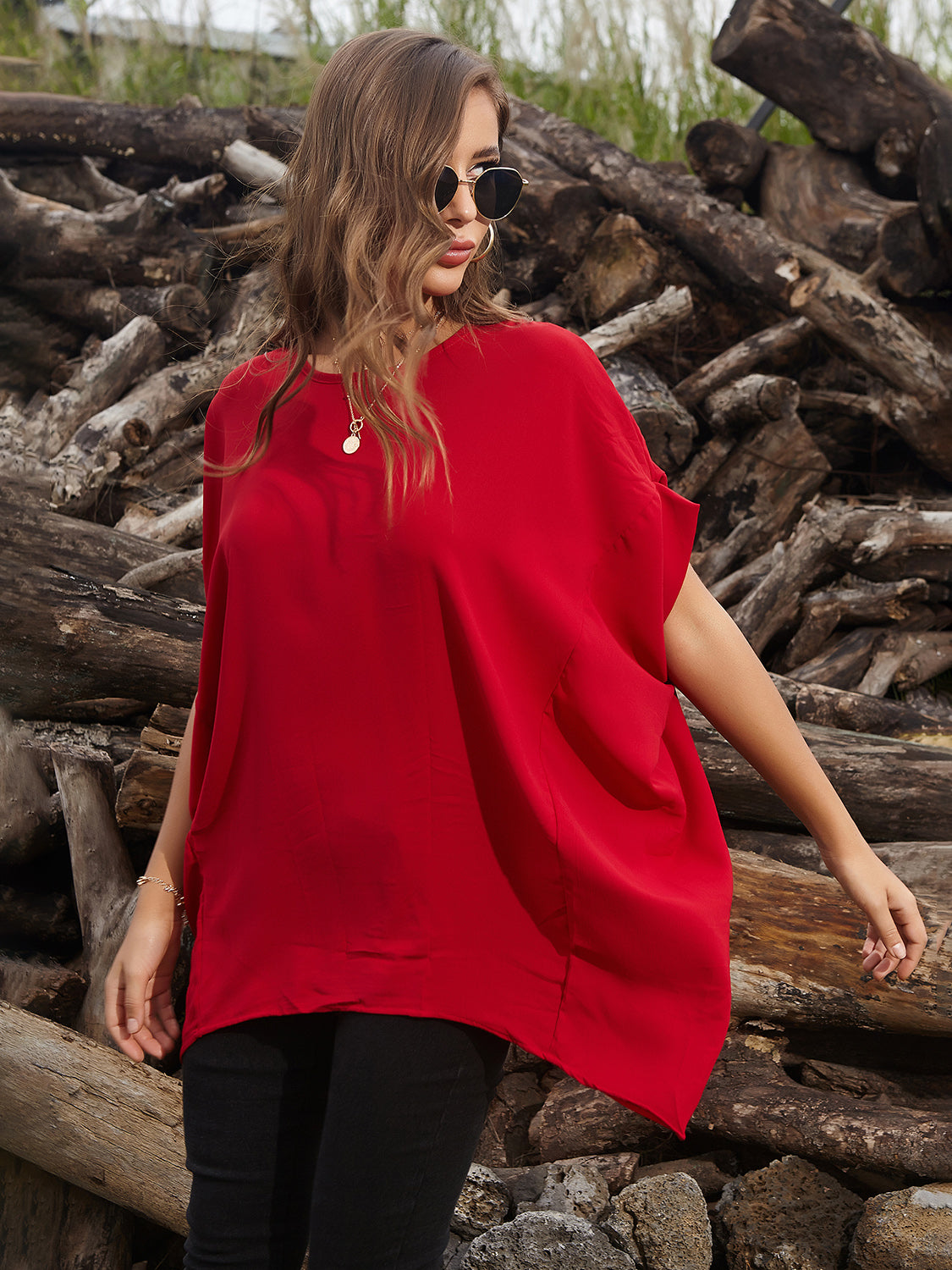 Perfee T-Shirt mit Rundhalsausschnitt und kurzen Ärmeln