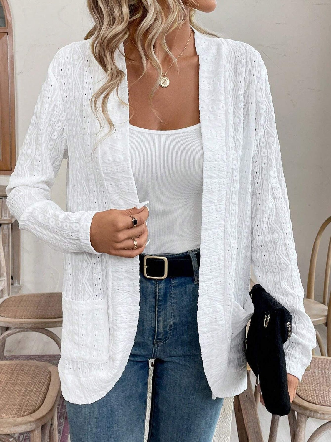 Cover Up mit Taschen und Ösen vorne offen