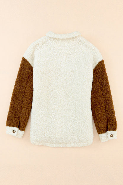 Sherpa-Jacke mit Farbblock-Muster und Kragen