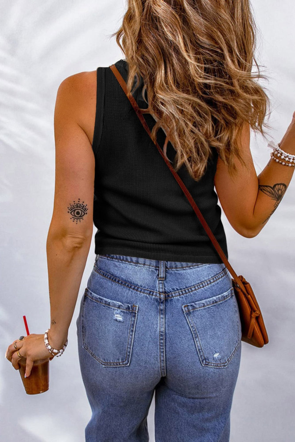 Waffelstrick-Tanktop mit U-Ausschnitt