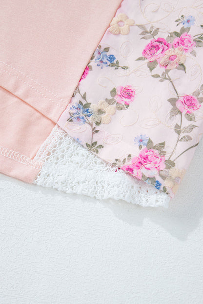 Bluse mit V-Ausschnitt und Dreiviertelärmeln und durchbrochenem Blumenmuster