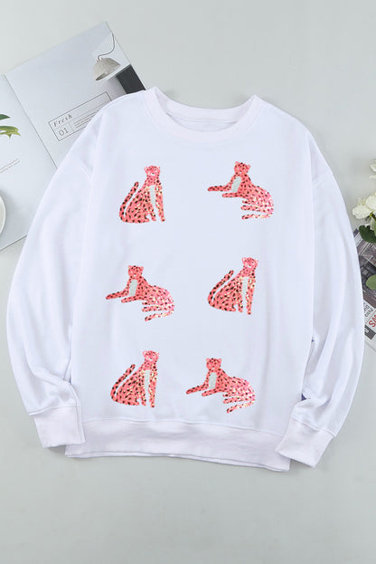Sweatshirt mit Rundhalsausschnitt und langen Ärmeln und Leopardenmuster