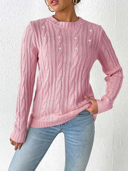 Pullover mit Rundhalsausschnitt und langen Ärmeln und Zopfmuster