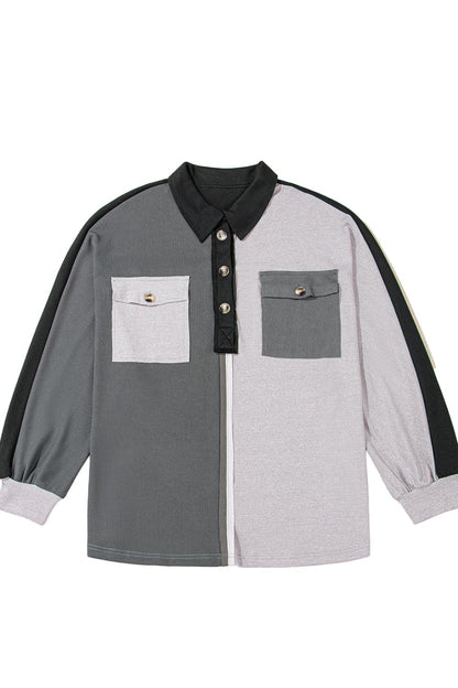 Langarm-Sweatshirt mit Farbblock-Muster und Kragen