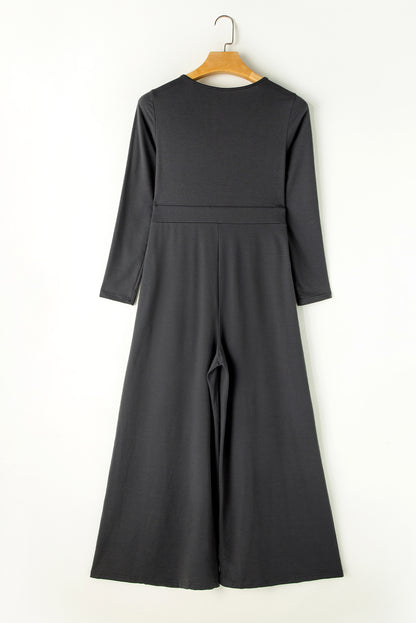 Jumpsuit mit weitem Bein und langen Ärmeln und Taschen