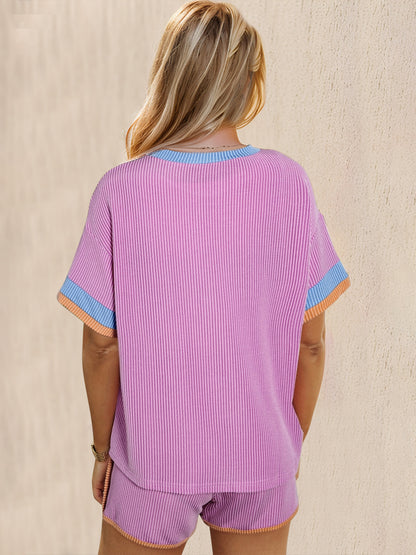 OH Texture Set aus Oberteil und Shorts mit Rundhalsausschnitt und halblangen Ärmeln