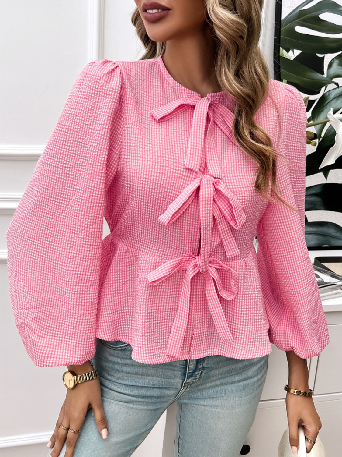 Bluse mit Rundhalsausschnitt und langen Ärmeln