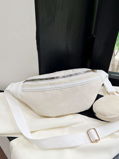 Umhängetasche aus Cord mit verstellbarem Riemen und Beutel