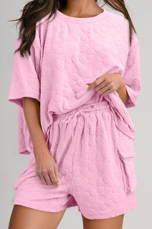 Set aus Top mit halblangen Ärmeln und Shorts mit Rundhalsausschnitt