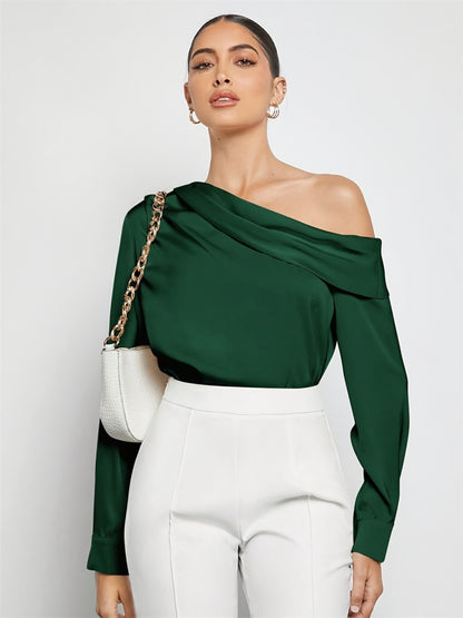 Gerüschtes One-Shoulder-Langarm-Top