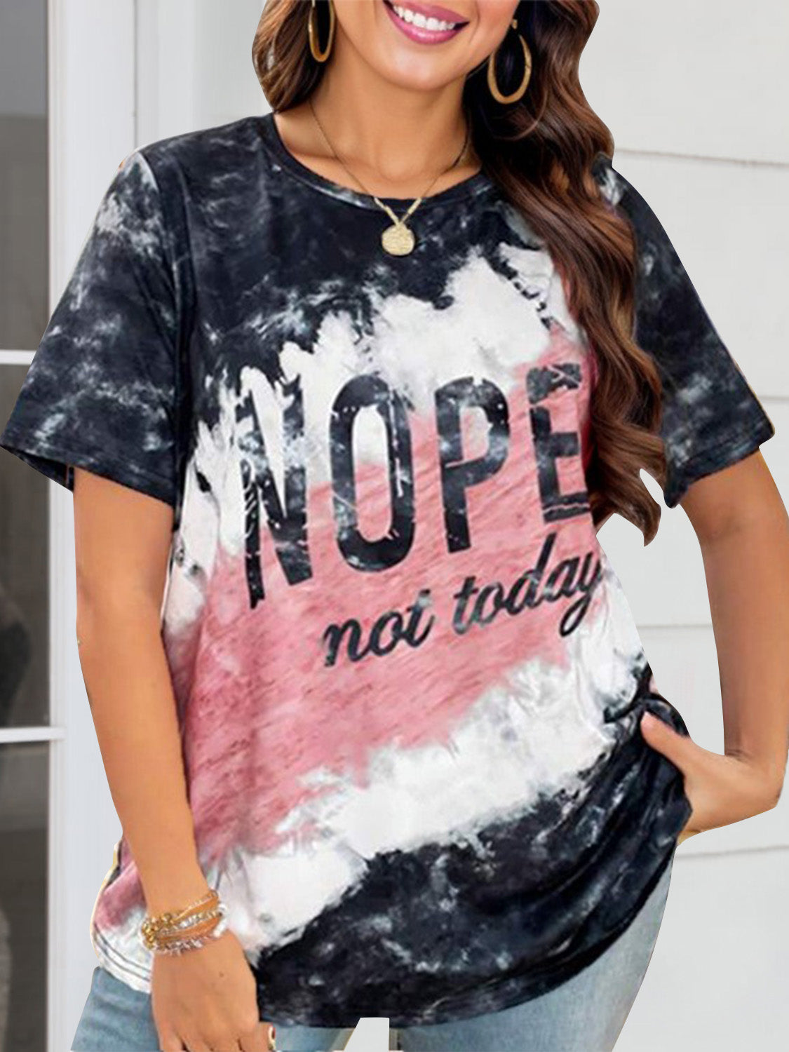 NOPE NOT TODAY T-Shirt mit Rundhalsausschnitt und kurzen Ärmeln