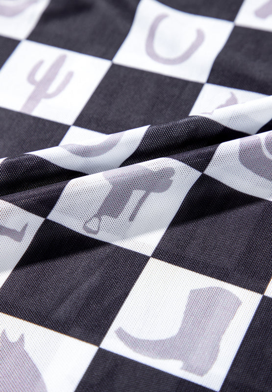 Kariertes Langarm-Oberteil mit Stehkragen