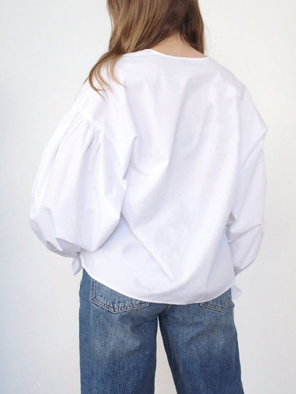 Bluse mit Volantärmeln und Bindeband