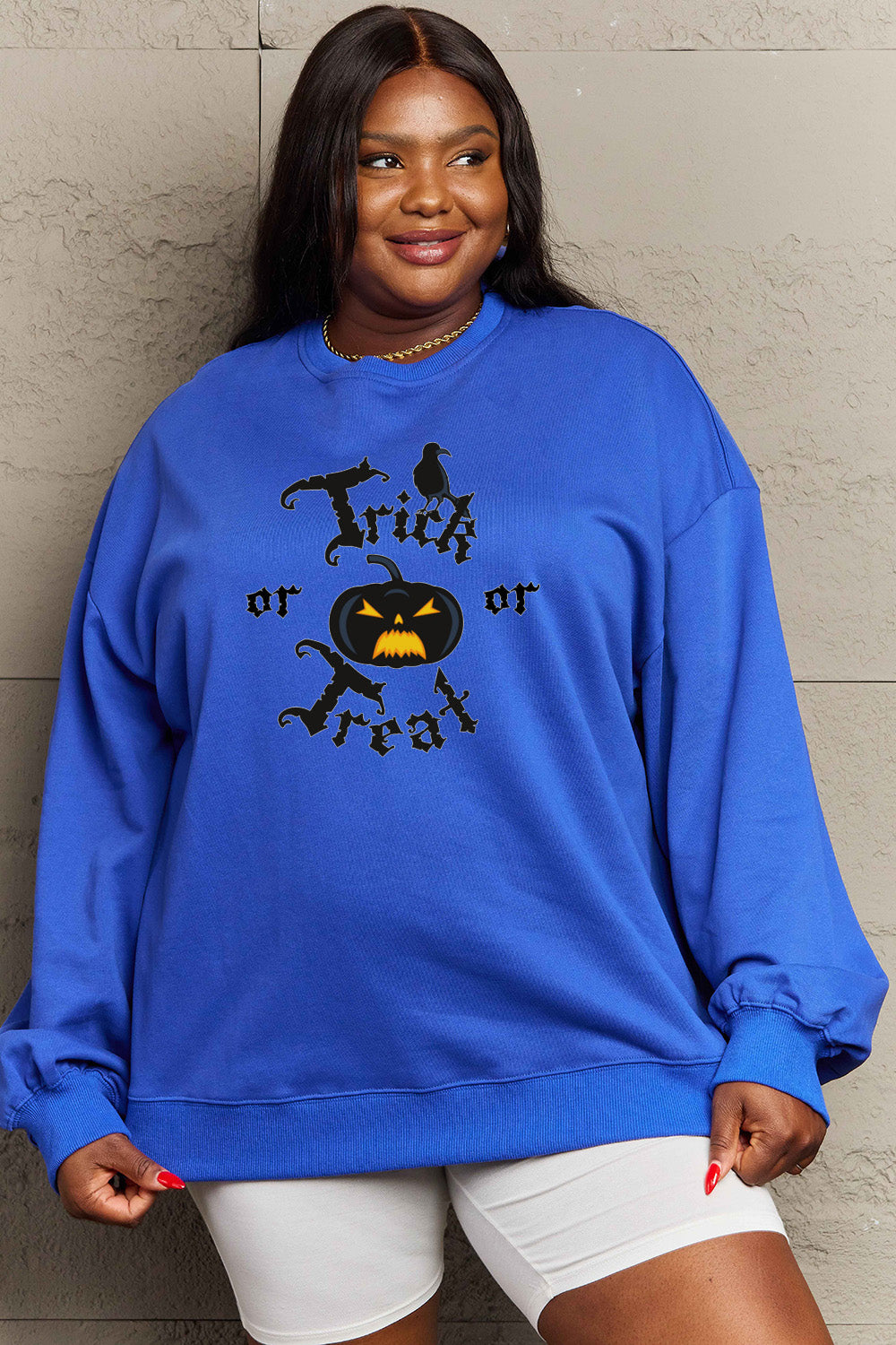 Simply Love – Sweatshirt mit Grafik in voller Größe „Trick or Treat“