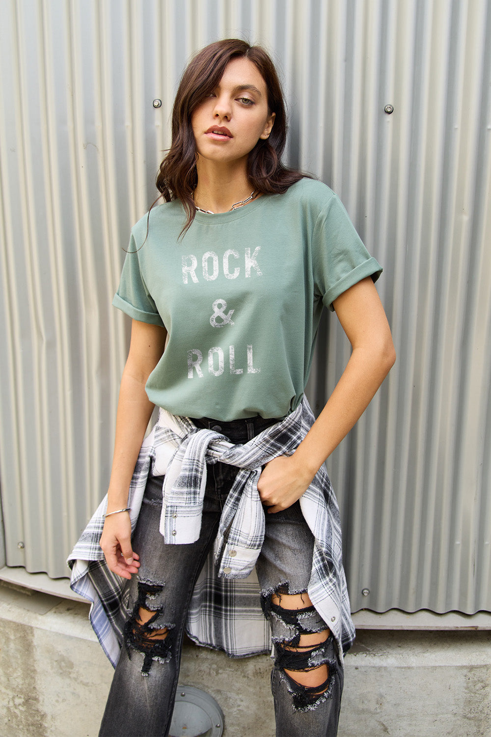 Simply Love – Kurzarm-T-Shirt „ROCK &amp; ROLL“ in voller Größe