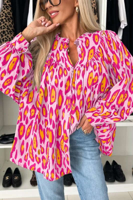 Langärmliges Button-Down-Hemd mit Leopardenmuster