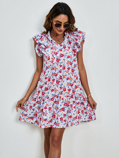 Minikleid mit Blumenmuster und Flügelärmeln