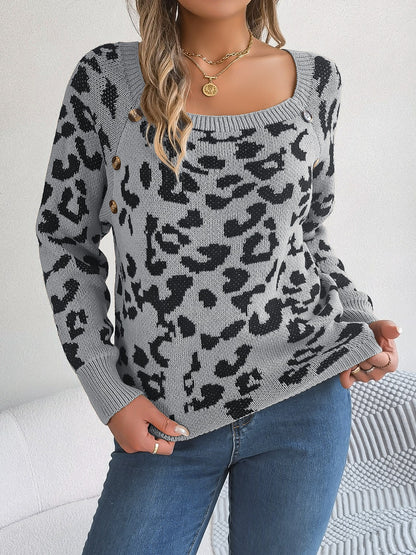Pullover mit Leopardenmuster und quadratischem Ausschnitt