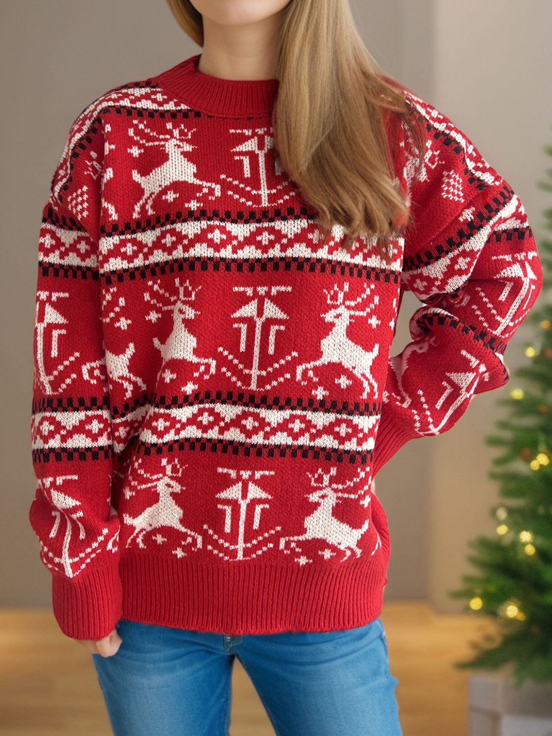 Weihnachtselement Rundhals Langarmpullover