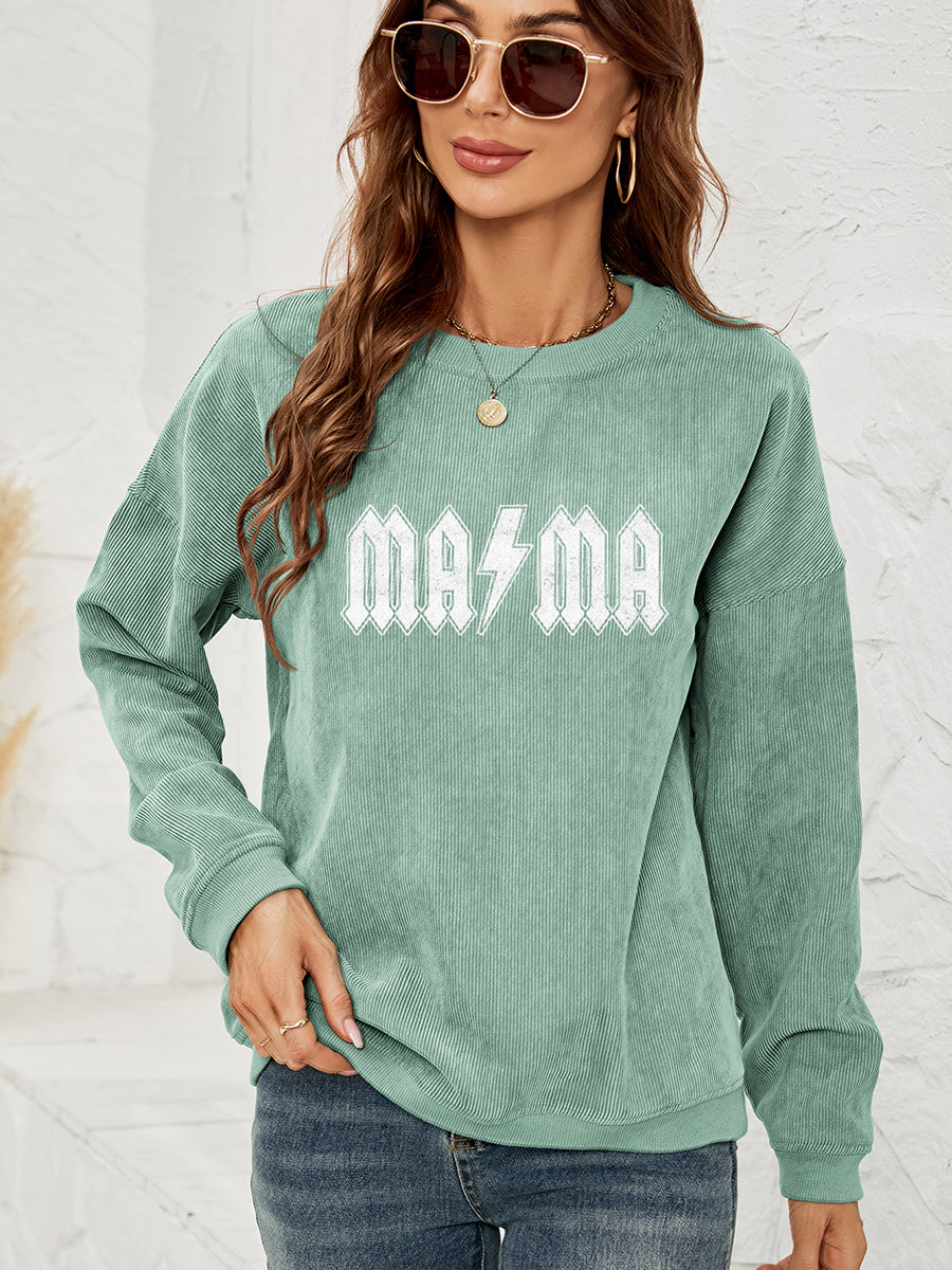 MAMA – Sweatshirt mit überschnittener Schulter und Grafik