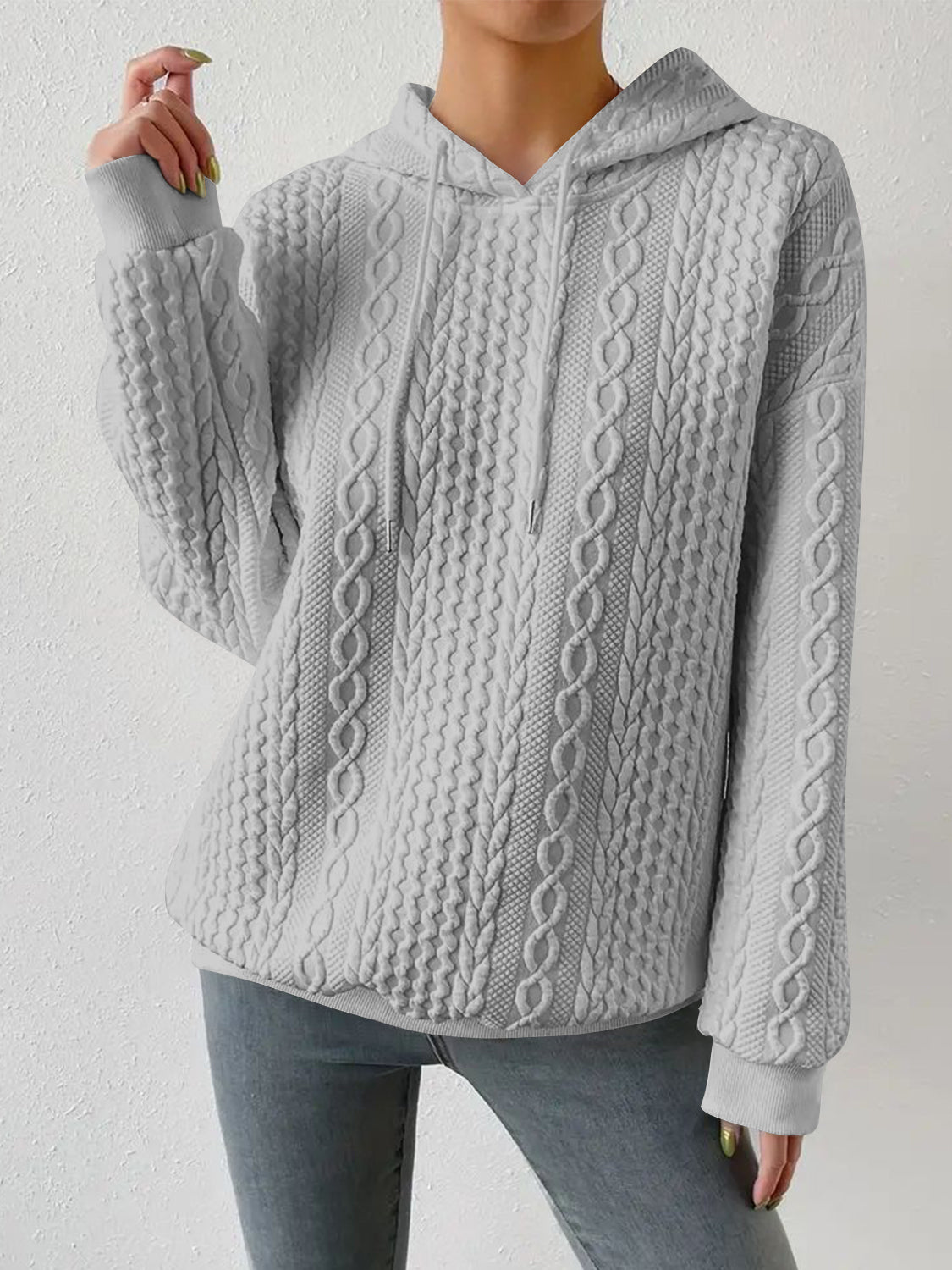 Kapuzenpullover mit überschnittener Schulter und Kordelzug