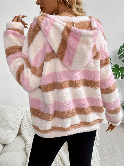 Gestreifte Kapuzenjacke mit Kordelzug und Reißverschluss