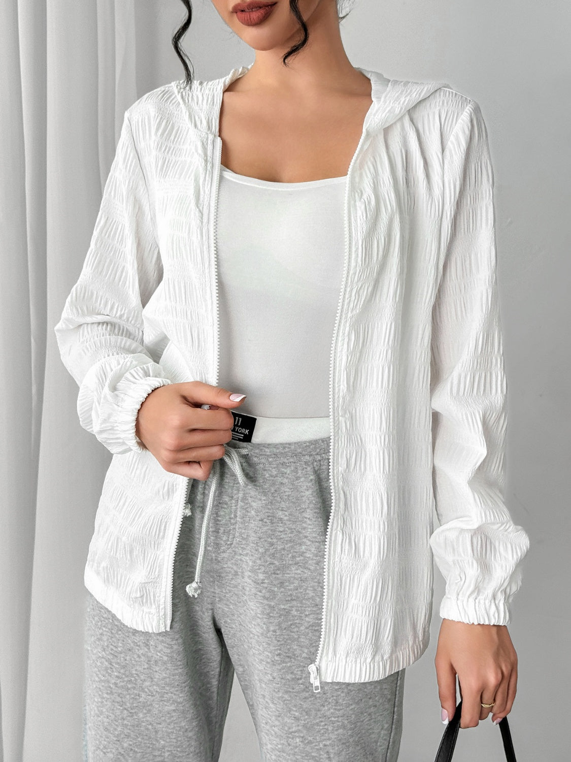 Strukturierte Kapuzenjacke mit Reißverschluss