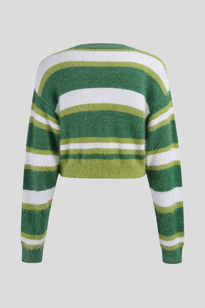 Gestreifter Cardigan mit Knöpfen und überschnittenen Schultern