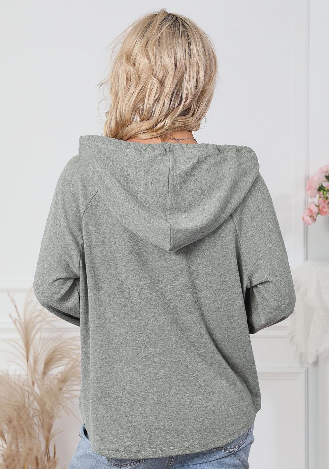 Langärmliger Hoodie mit Kordelzug und Vierteldruckknopf