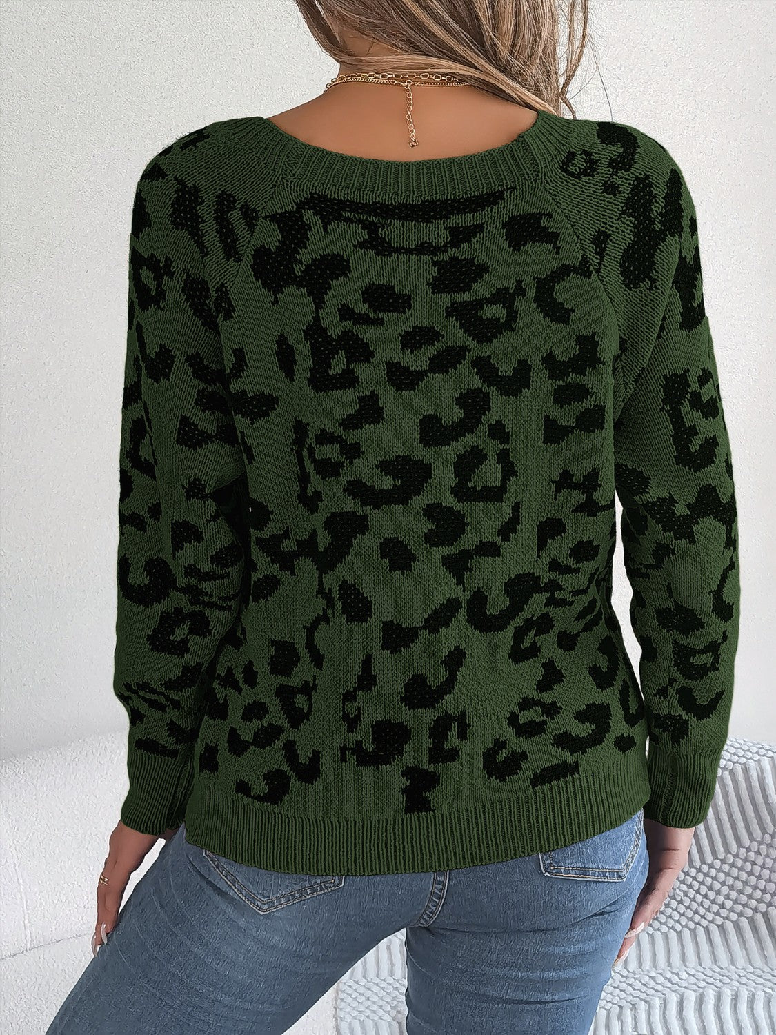 Pullover mit Leopardenmuster und quadratischem Ausschnitt