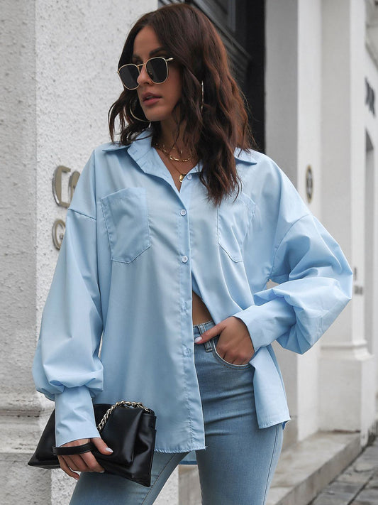 Hemd mit Knopfleiste, tiefen Schultern und Laternenärmeln