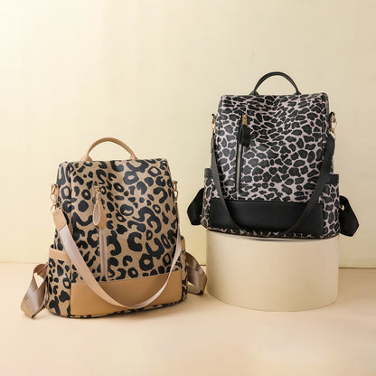 Rucksack aus PU-Leder mit Leopardenmuster