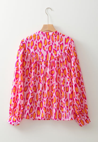 Langärmliges Button-Down-Hemd mit Leopardenmuster