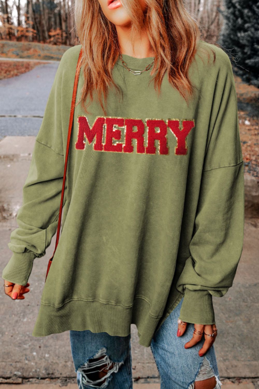 MERRY Langarm-Sweatshirt mit Seitenschlitz