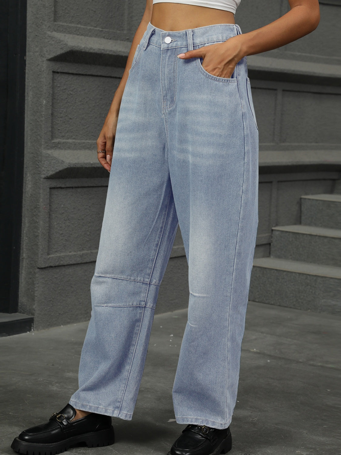 Jeans mit halbelastischer Taille und geradem Bein
