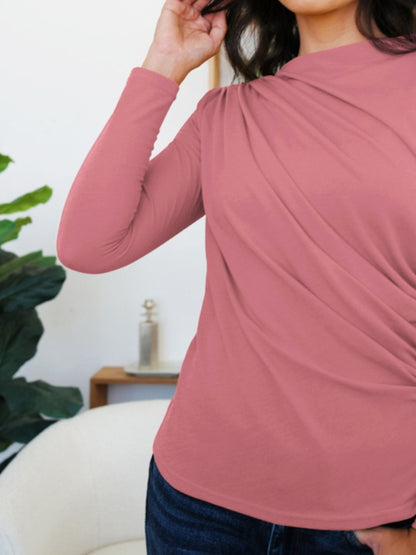 Langärmliges T-Shirt mit gerüschtem Stehkragen