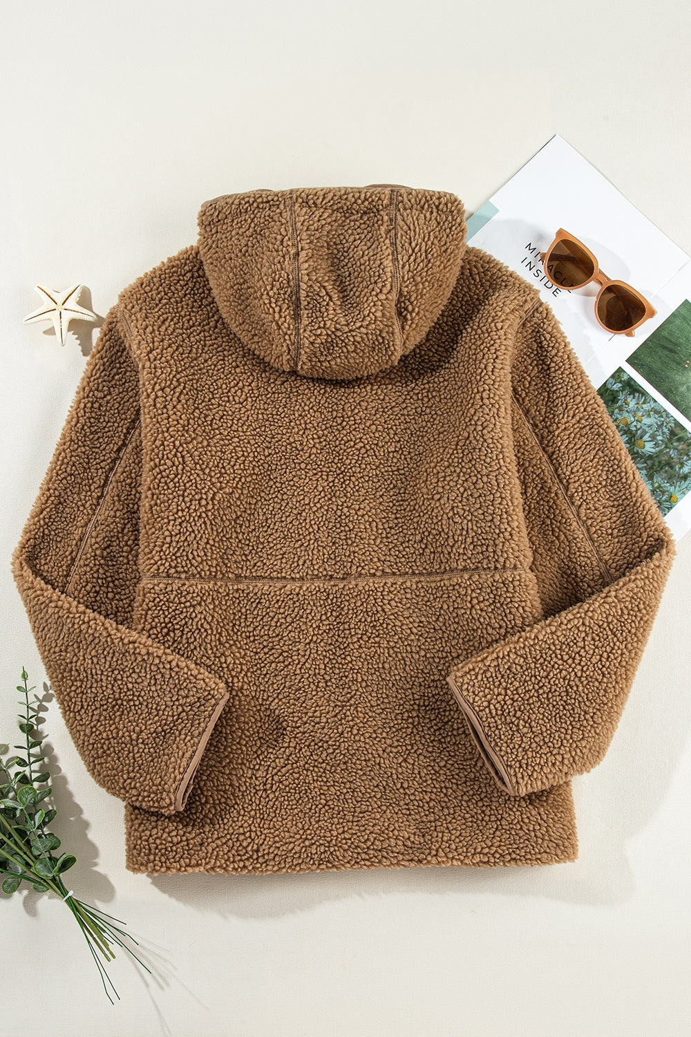Fleecejacke mit Reißverschluss und Kapuze und Kordelzug