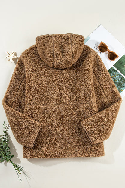Fleecejacke mit Reißverschluss und Kapuze und Kordelzug