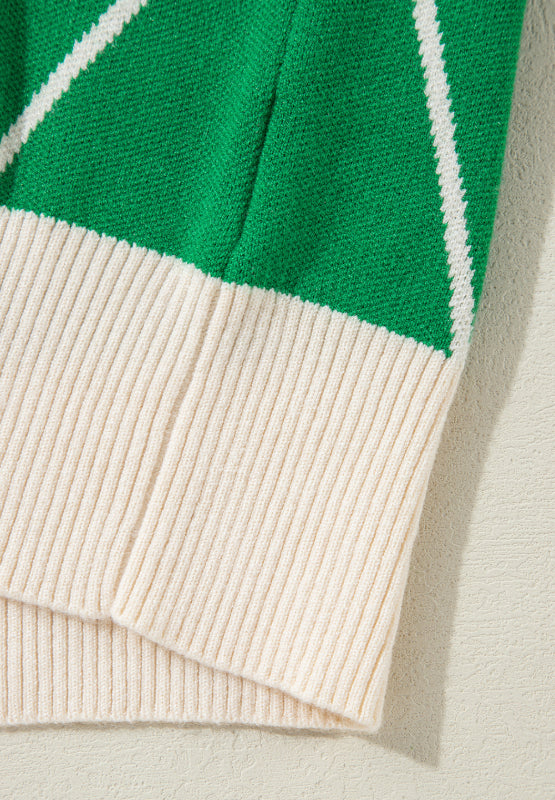 Pullover mit Stehkragen und Rautenmuster und Kontrastbesatz