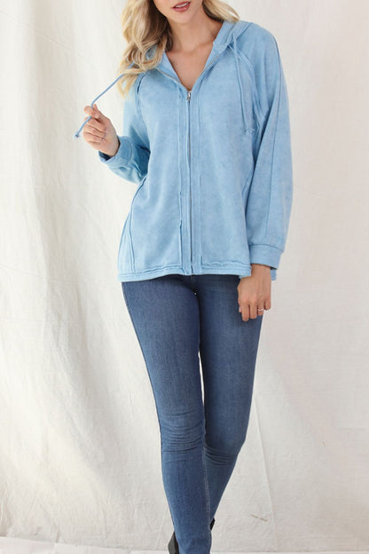 Kapuzenpullover mit Reißverschluss und Kordelzug und sichtbaren Nähten