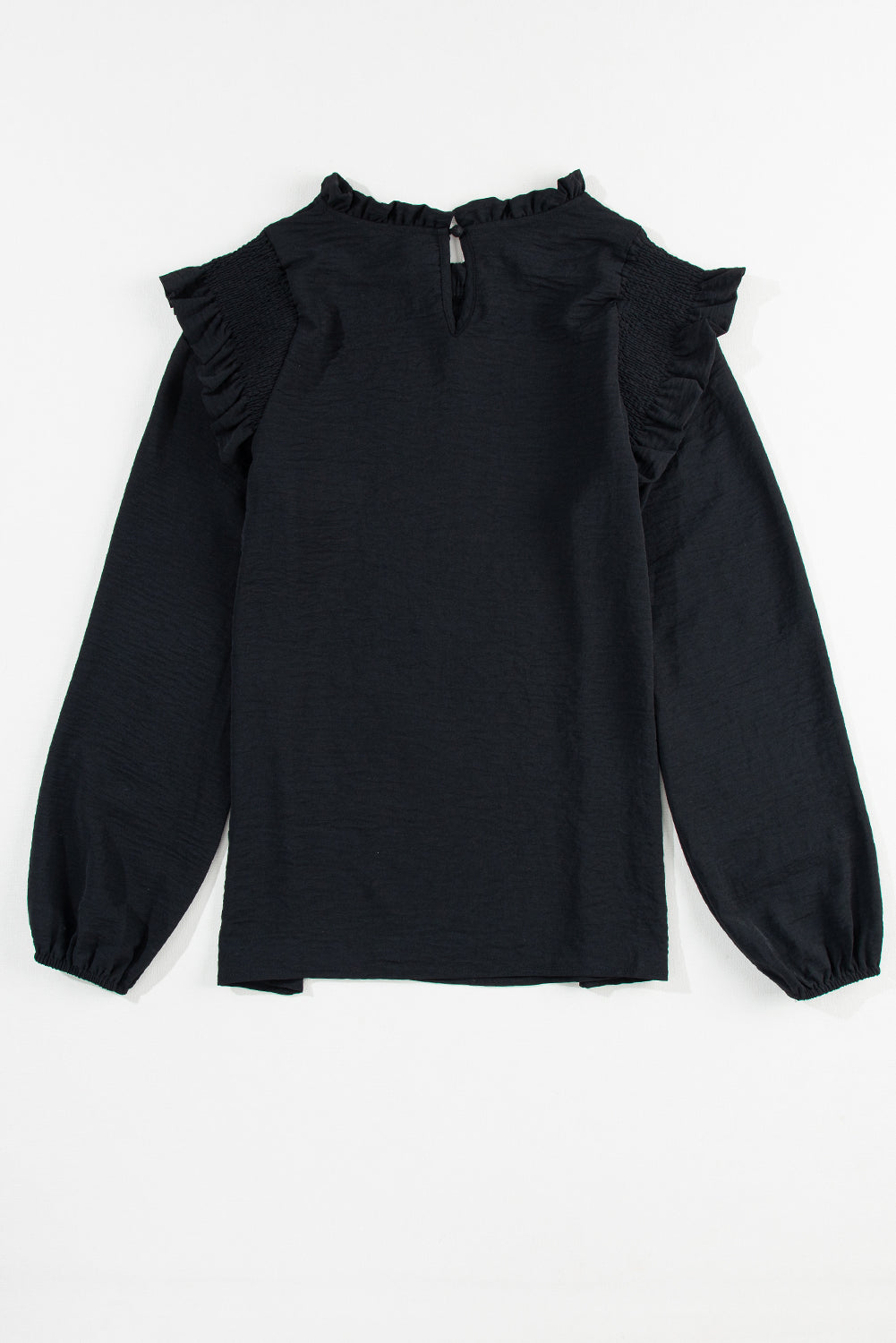 Bluse mit Stehkragen, Rüschen und Ballonärmeln