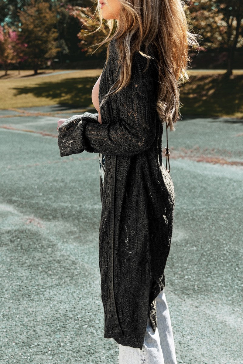 Durchbrochene Strickjacke mit offener Vorderseite und langen Ärmeln