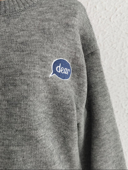 Embroidered Round Neck Dropped Shoulder Sweater