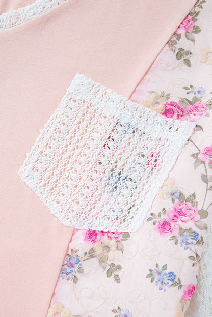 Bluse mit V-Ausschnitt und Dreiviertelärmeln und durchbrochenem Blumenmuster