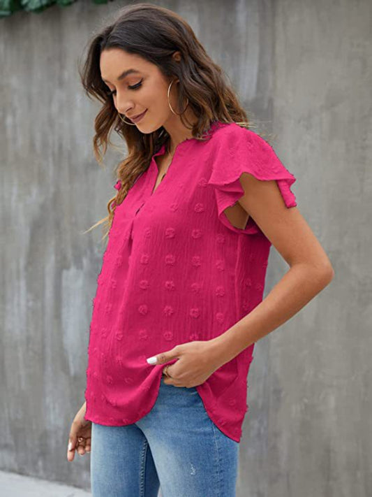 Bluse mit Flügelärmeln und eingekerbten Knöpfen im Swiss Dot-Muster