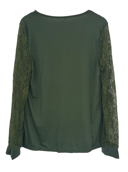 Langarmbluse mit V-Ausschnitt und Spitzendetail in voller Größe